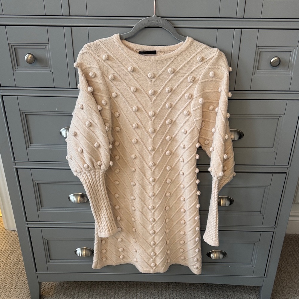 BNWOT Vici Cream Pom-Pom Textured Crewneck Sweater dress